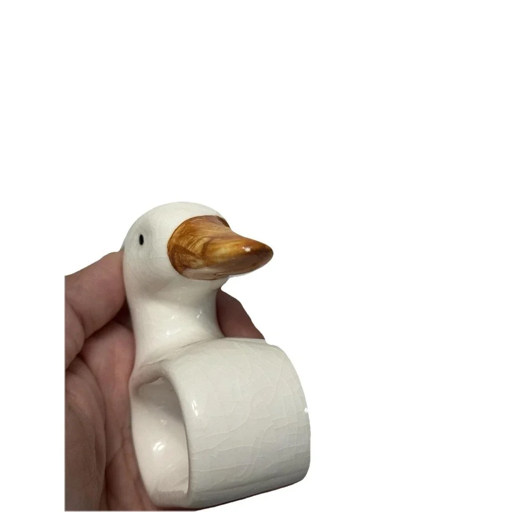 Vintage White Goose Duck Swan Napkin Rings Set of 7 Retro Mid Century Farmhouse